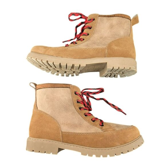 Tan Ridge Womens Lace-Up Ankle Boots Red Laces Side Zippers 7M Faux Suede JJ3906 - Picture 13 of 13